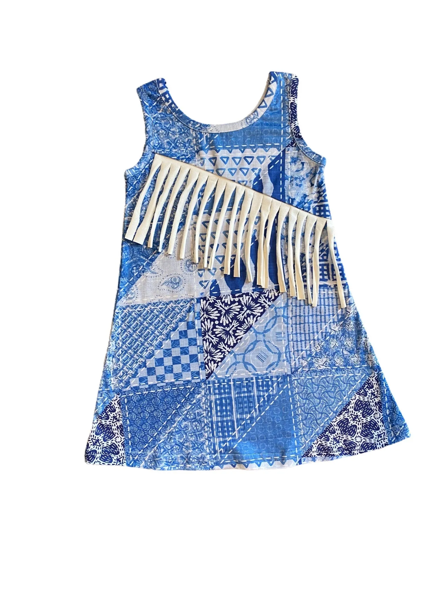 Denim Print Suede Fringe Dress Toddler (2T-5T)