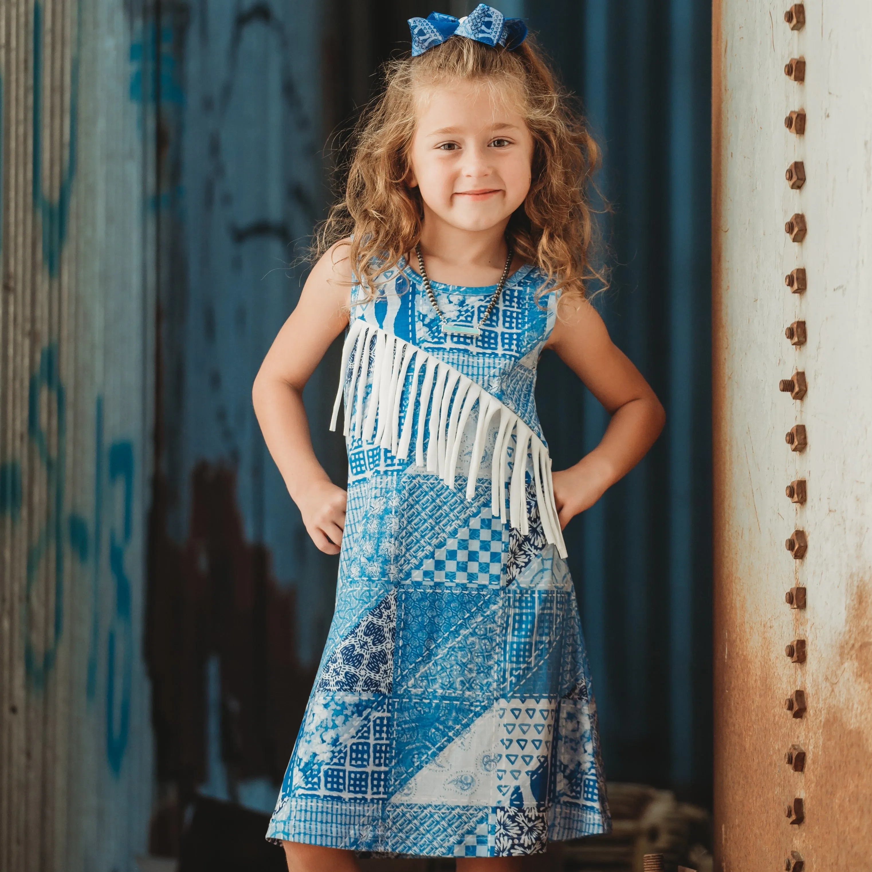 Denim Print Suede Fringe Dress Toddler (2T-5T)