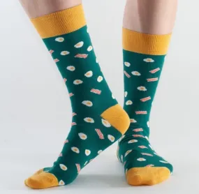 Doris & Dude Womens Bamboo Socks - Green / Bacon & Eggs
