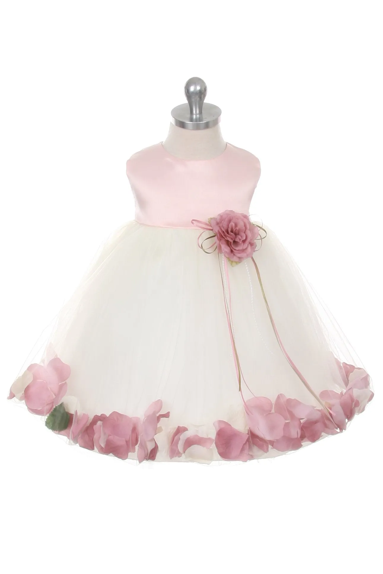 Dusty Rose Top Satin Flower Petal Baby Dress