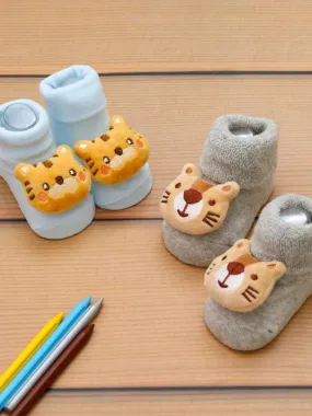 Fashionable Tiger-Themed Cotton Rattle Sock Set for Boys