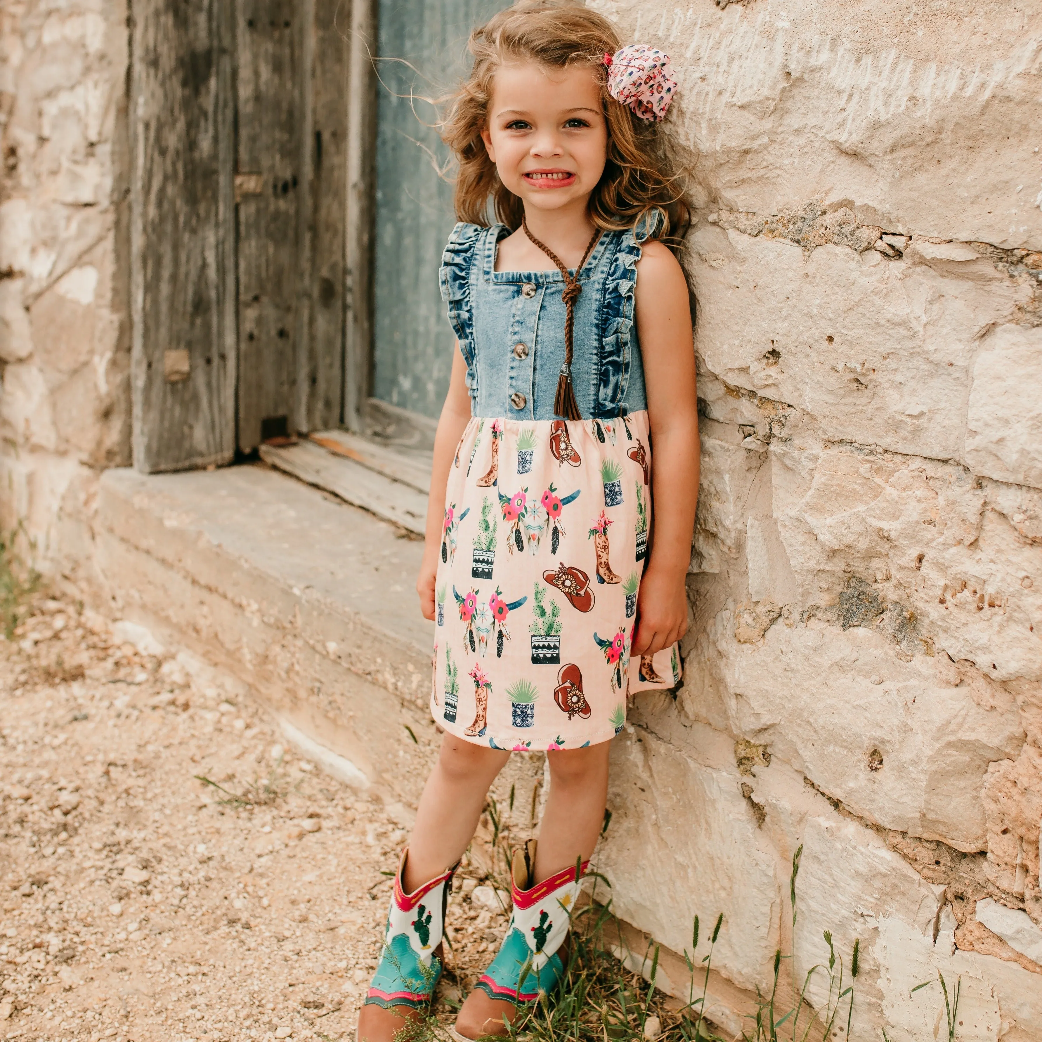 Floral Skull Denim Dress Kid (6-7)