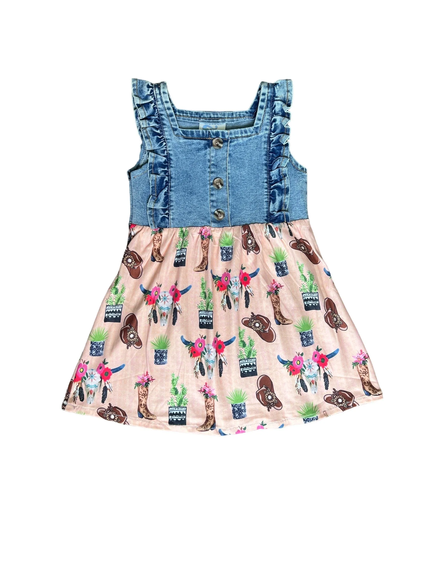 Floral Skull Denim Dress Kid (6-7)