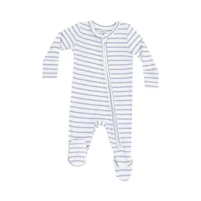 French Stripe Dusty Blue Ribbed Two-Way Zipper Footie by Angel Dear