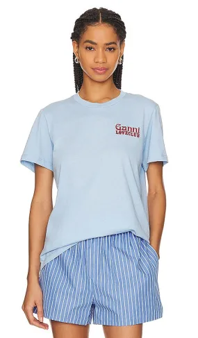 Ganni Thin Jersey Loveclub Relaxed T-Shirt in Baby Blue
