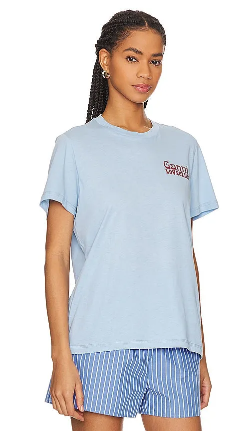 Ganni Thin Jersey Loveclub Relaxed T-Shirt in Baby Blue