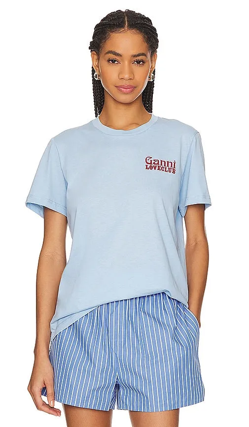 Ganni Thin Jersey Loveclub Relaxed T-Shirt in Baby Blue
