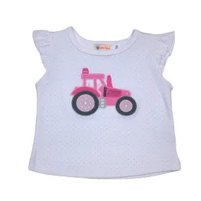 Girl Flutter Sleeve Tractor Baby Blue Polka Dot
