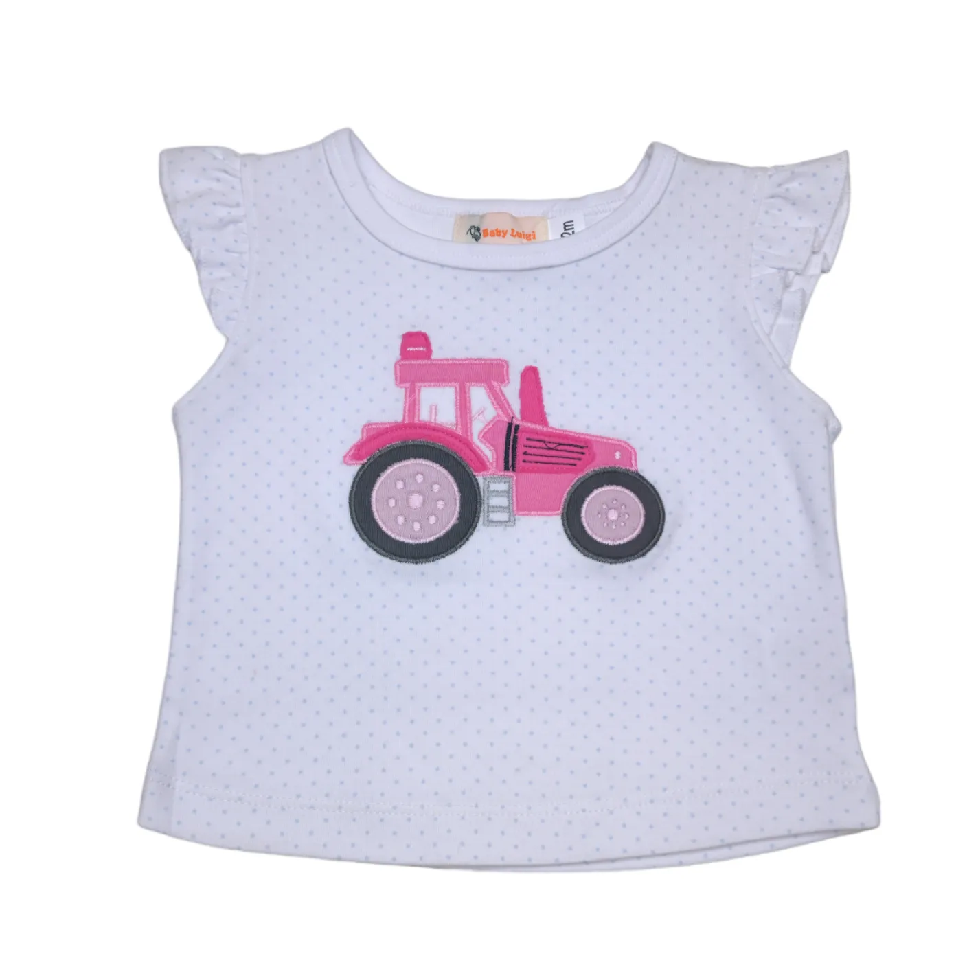 Girl Flutter Sleeve Tractor Baby Blue Polka Dot