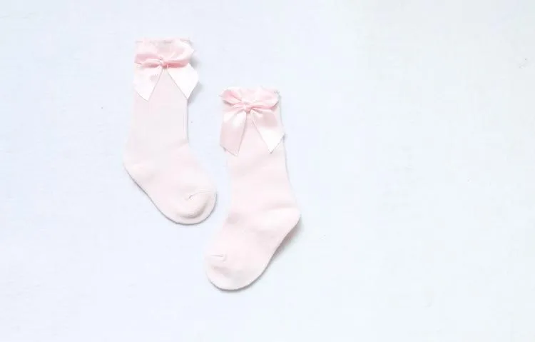 Girls Soft Cotton Big Bow Lace Knee High Long Socks