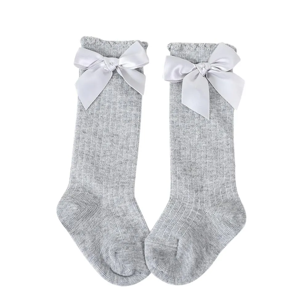 Girls Soft Cotton Big Bow Lace Knee High Long Socks