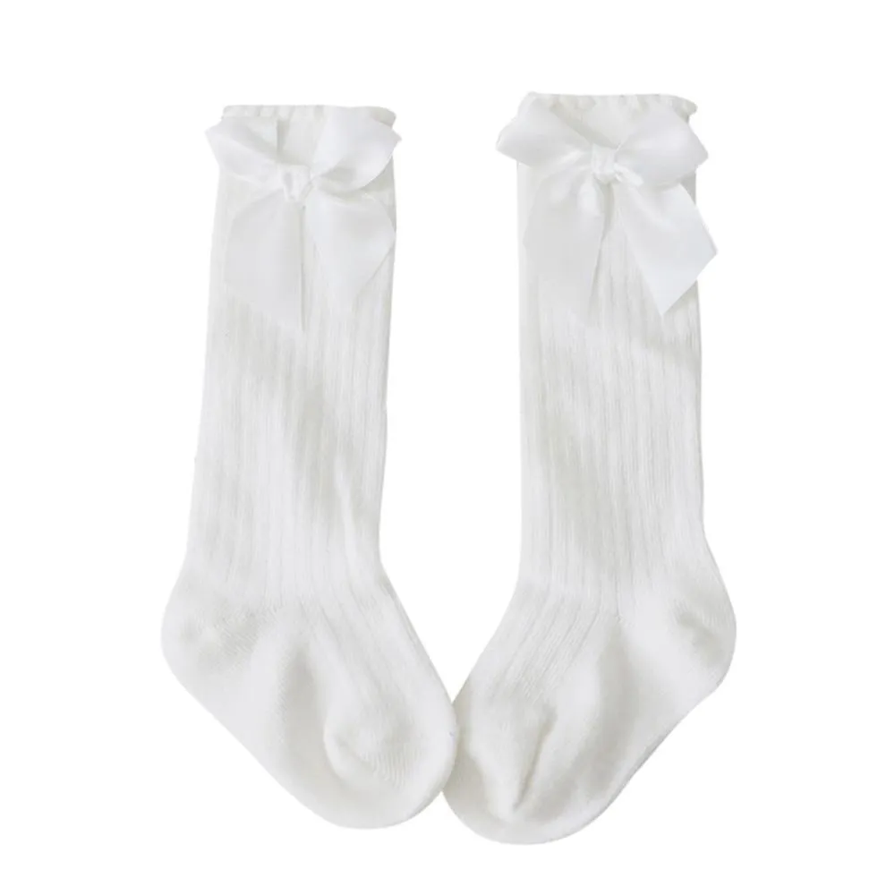 Girls Soft Cotton Big Bow Lace Knee High Long Socks