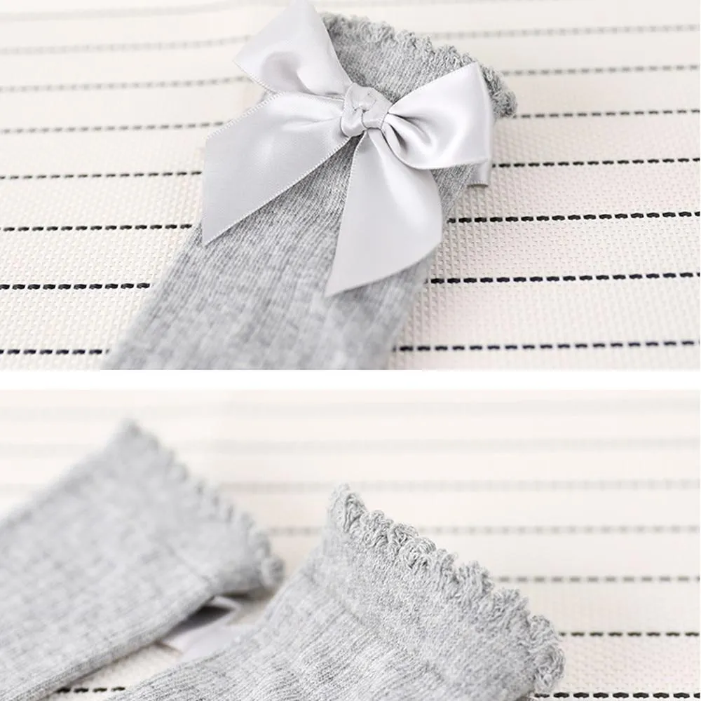 Girls Soft Cotton Big Bow Lace Knee High Long Socks