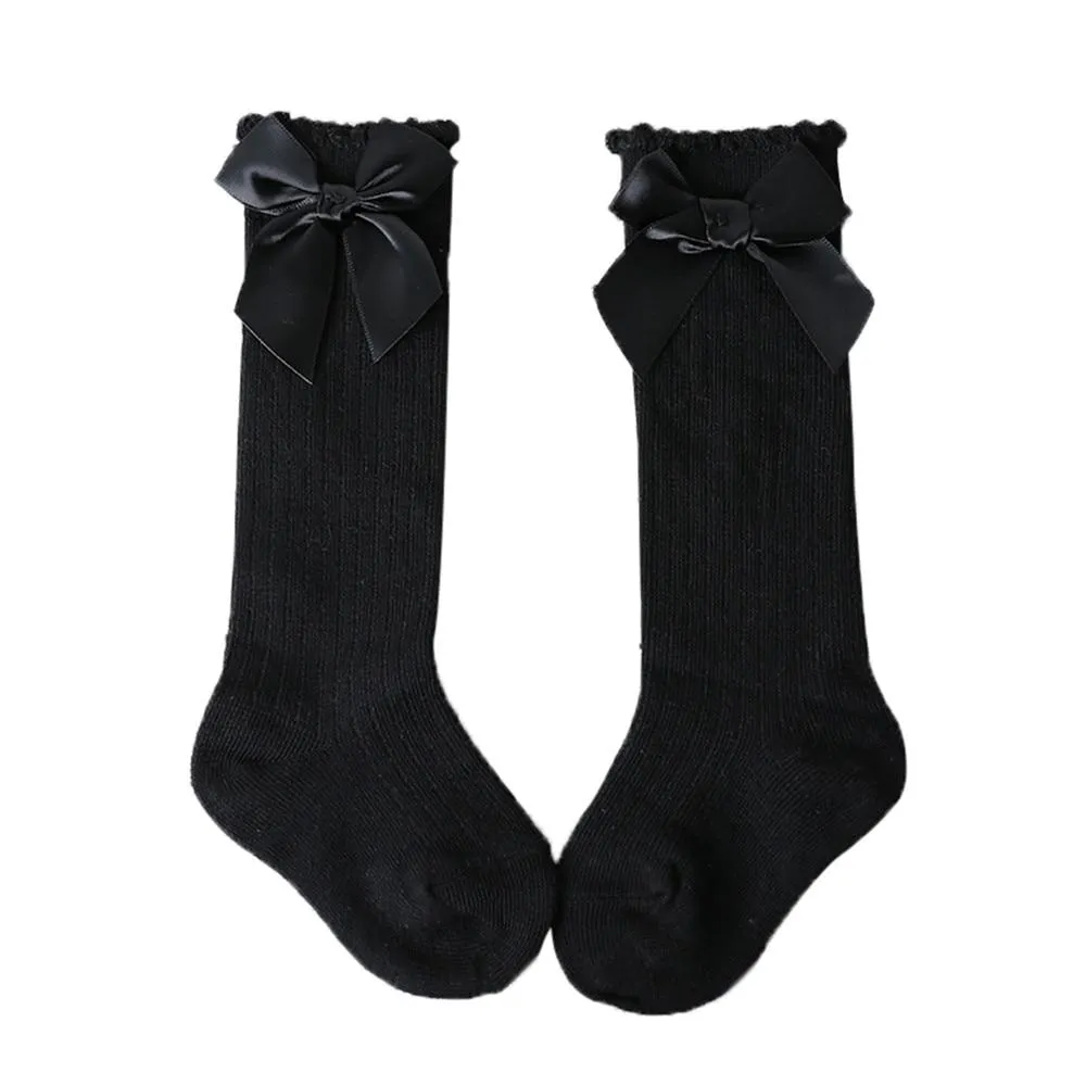 Girls Soft Cotton Big Bow Lace Knee High Long Socks