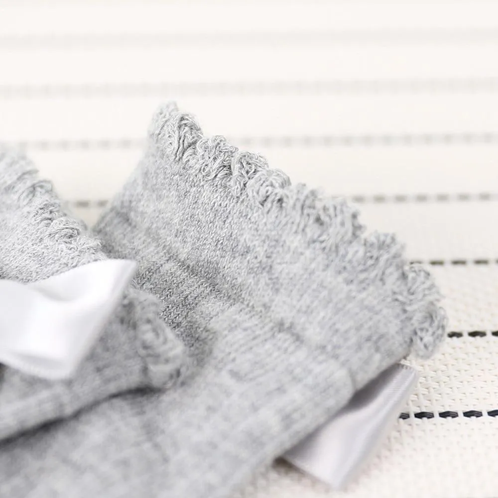 Girls Soft Cotton Big Bow Lace Knee High Long Socks