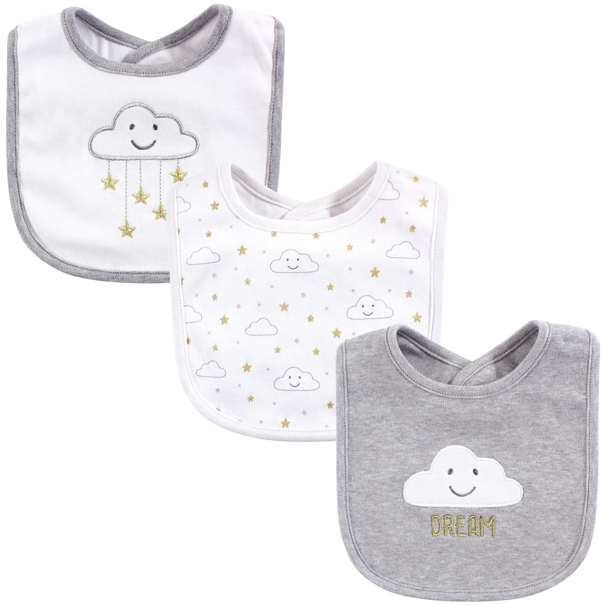 Hudson Baby Cotton Bibs, Gray Cloud
