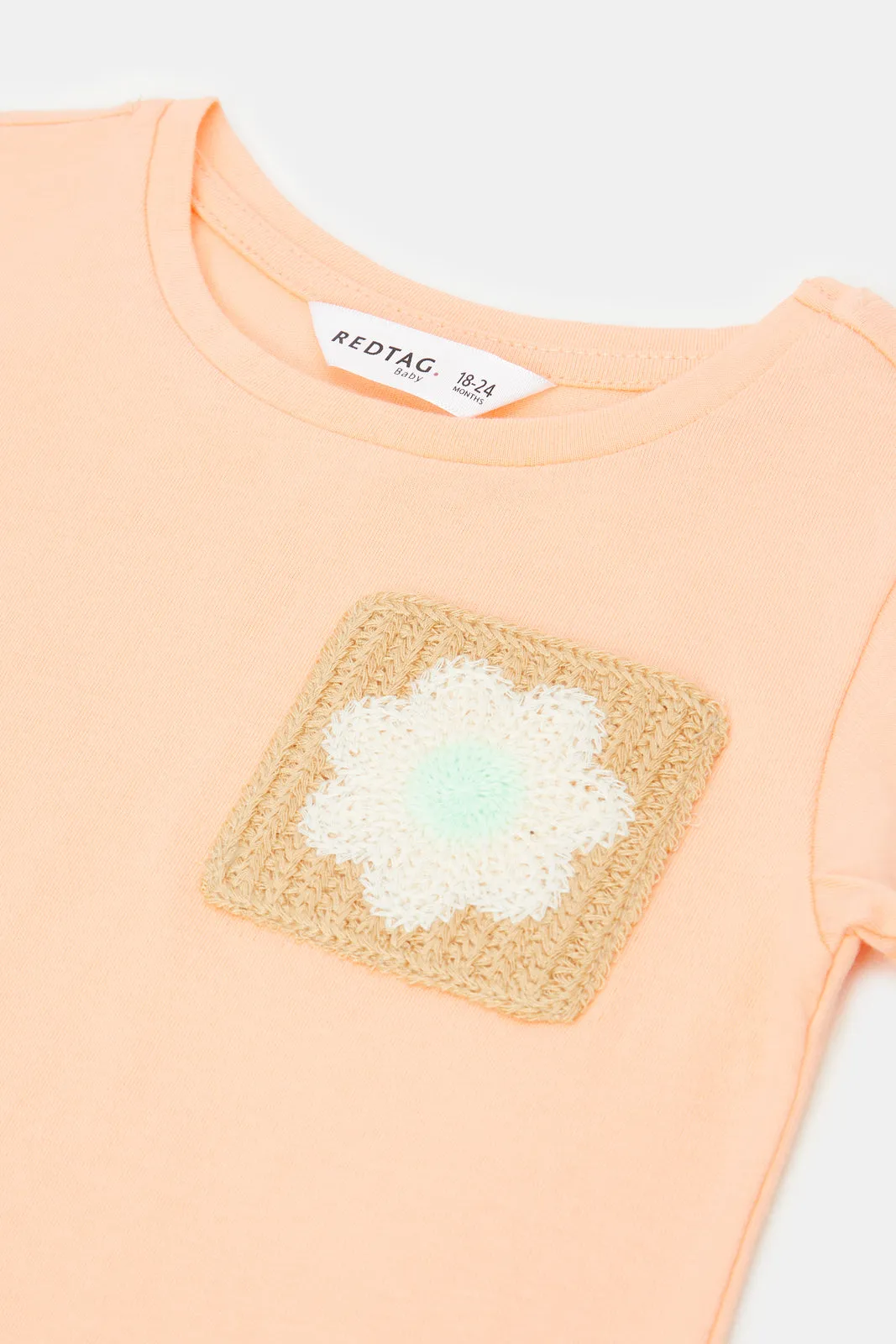Infant Girls Peach Crochet Pocket T Shirt
