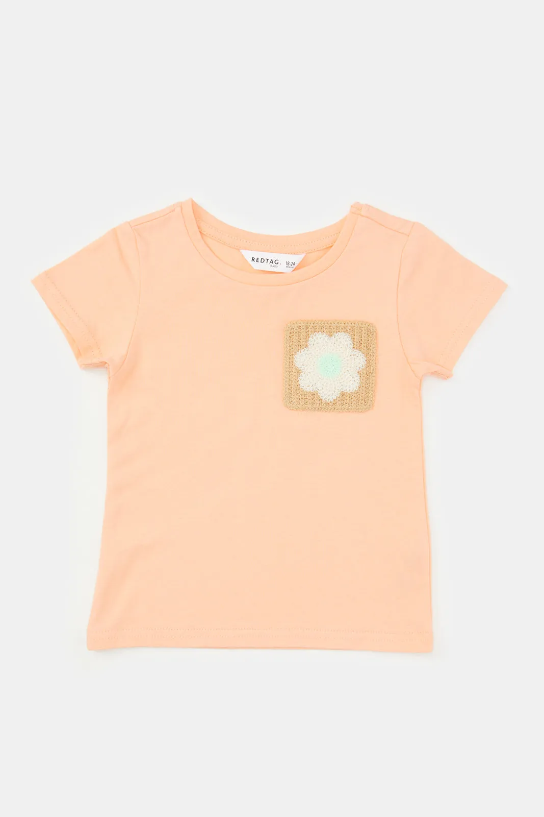 Infant Girls Peach Crochet Pocket T Shirt