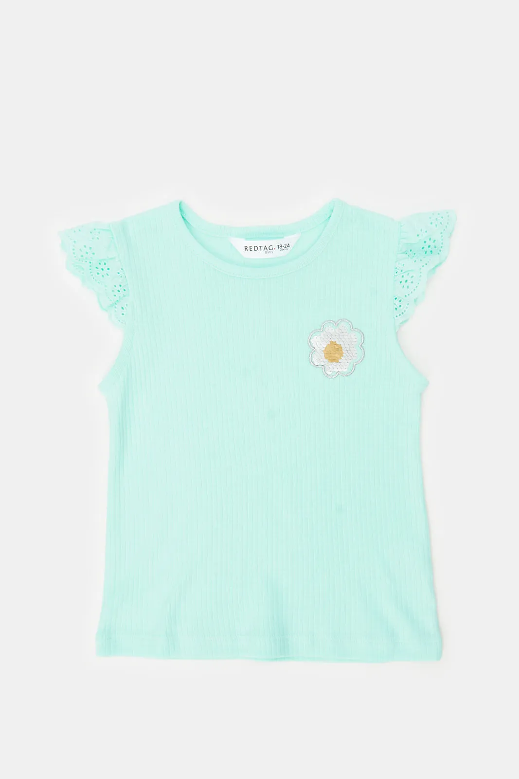 Infant Girls Teal Embroidered T-Shirts