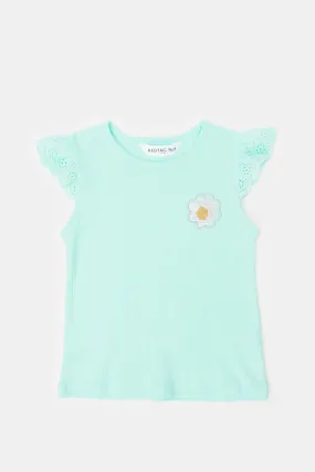 Infant Girls Teal Embroidered T-Shirts