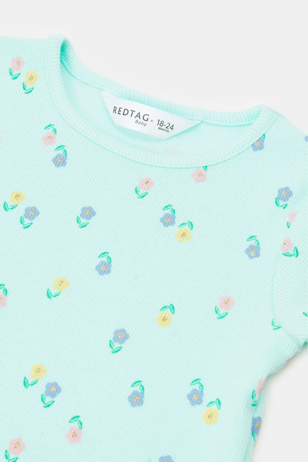 Infant Girls Teal Floral Print T-Shirt