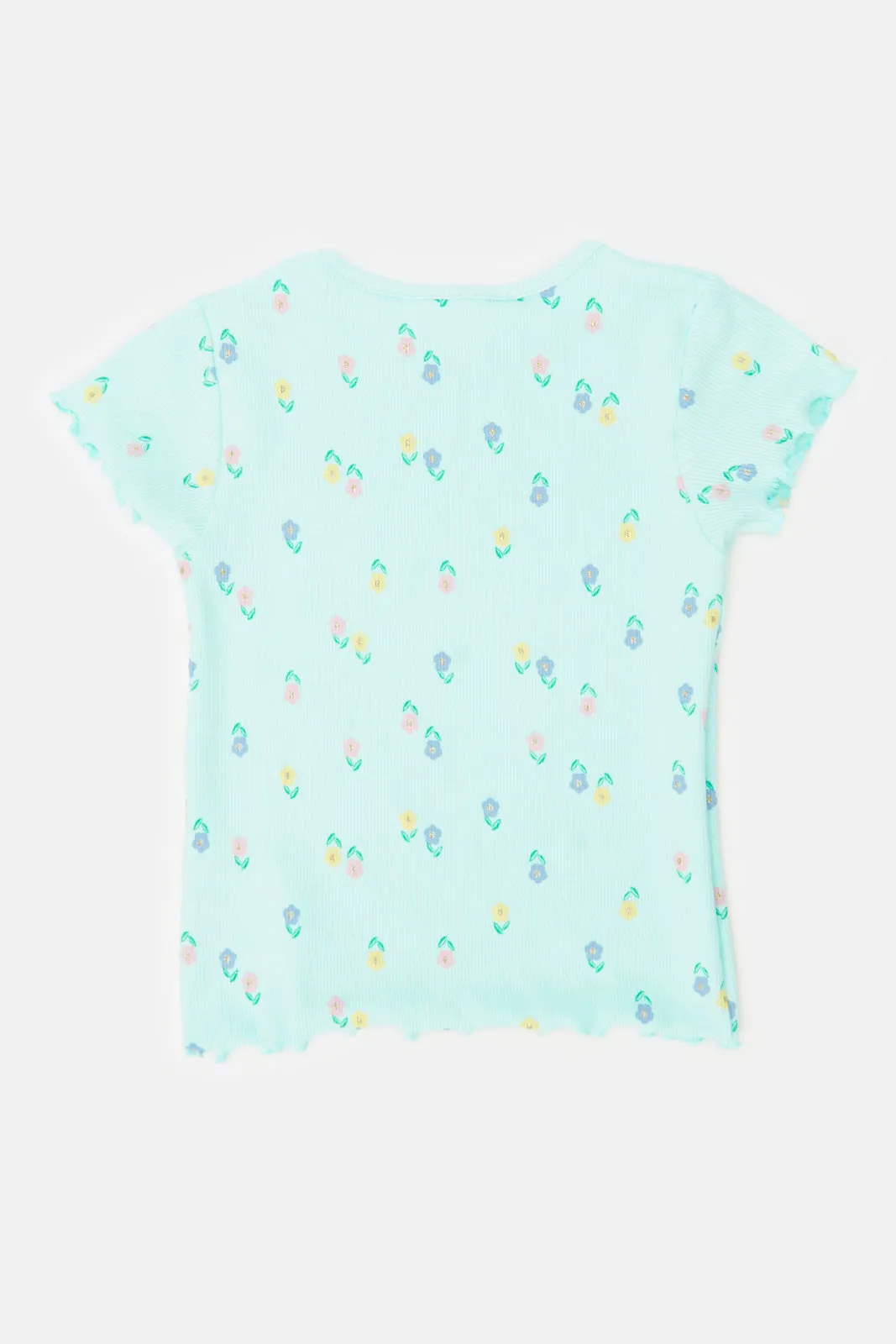 Infant Girls Teal Floral Print T-Shirt