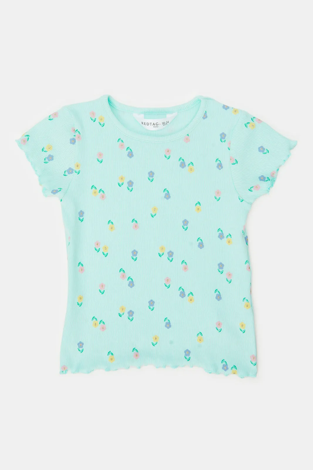 Infant Girls Teal Floral Print T-Shirt