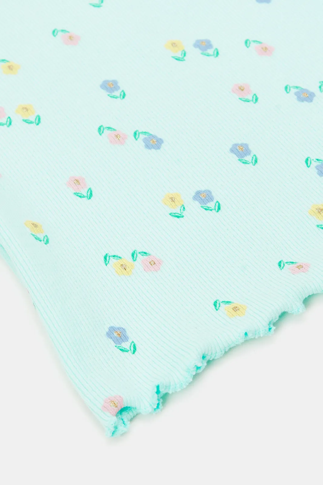 Infant Girls Teal Floral Print T-Shirt
