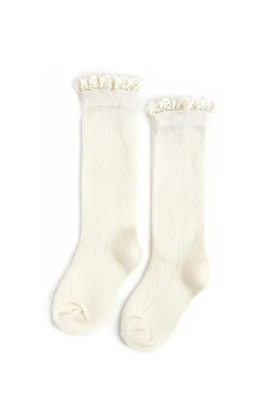 Ivory Fancy Lace Top Knee High Socks