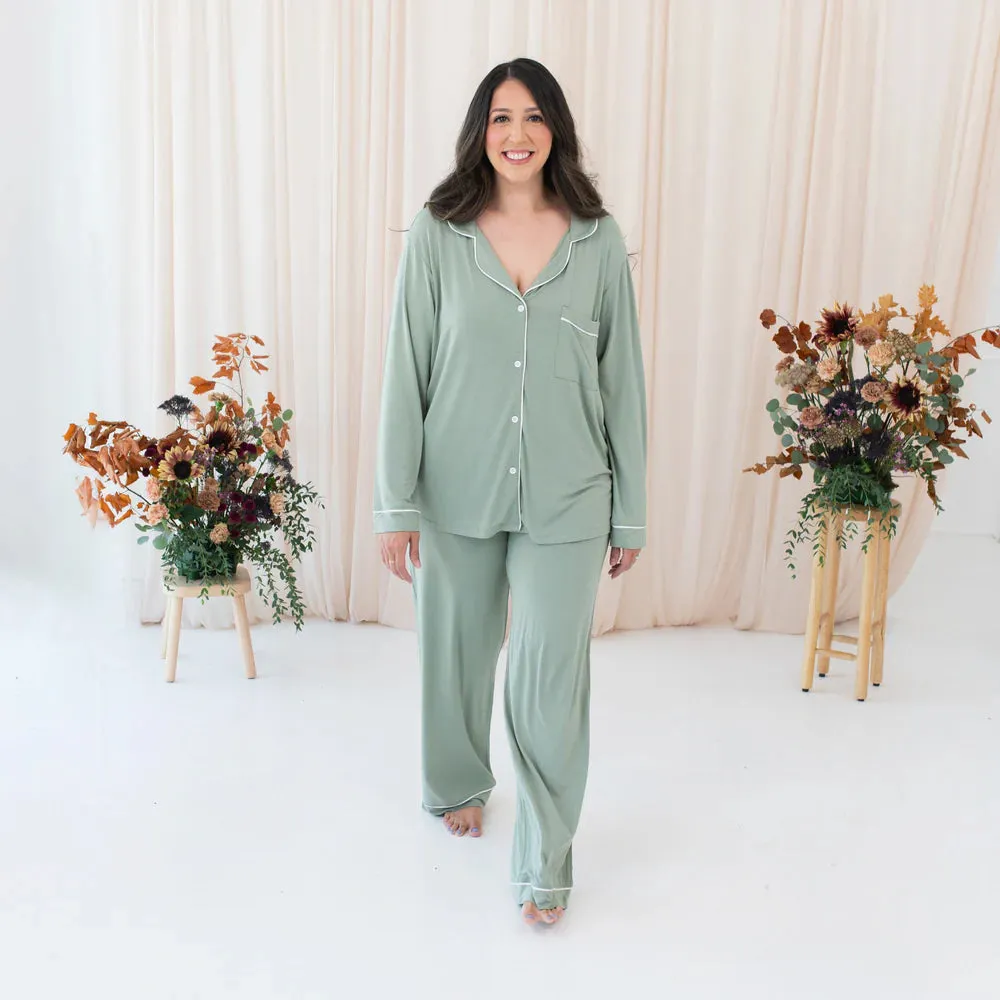 Kyte Baby Women's Long Sleeve Pajama Set - Thyme with Cloud Trim