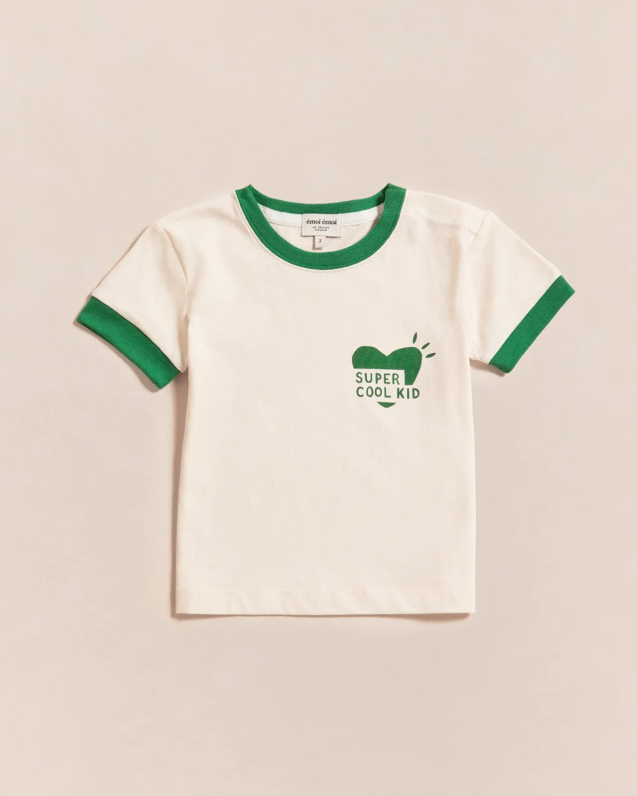 Le t-shirt coeur Super cool kid en coton bio - crème