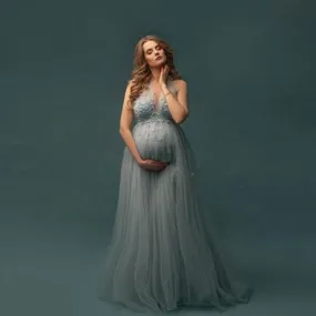 Light Blue Tulle 3D Flower Baby Shower Dress