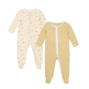 Lion & Striped Ribbed Clever Zip Baby Pajamas 2 Pack