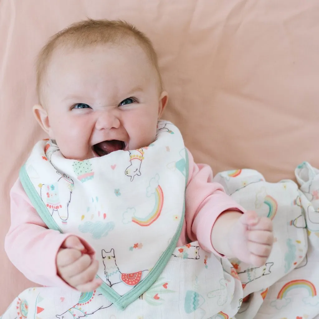 Loulou Lollipop Muslin Bandana Bib Set - Llama Rainbow