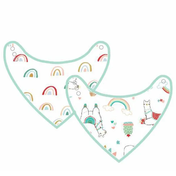 Loulou Lollipop Muslin Bandana Bib Set - Llama Rainbow