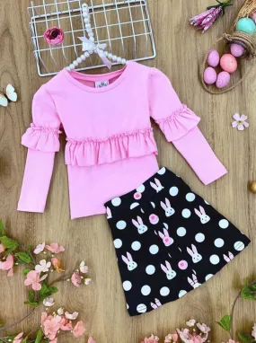 Lucky Rabbit Polka Dot Button Skirt Set