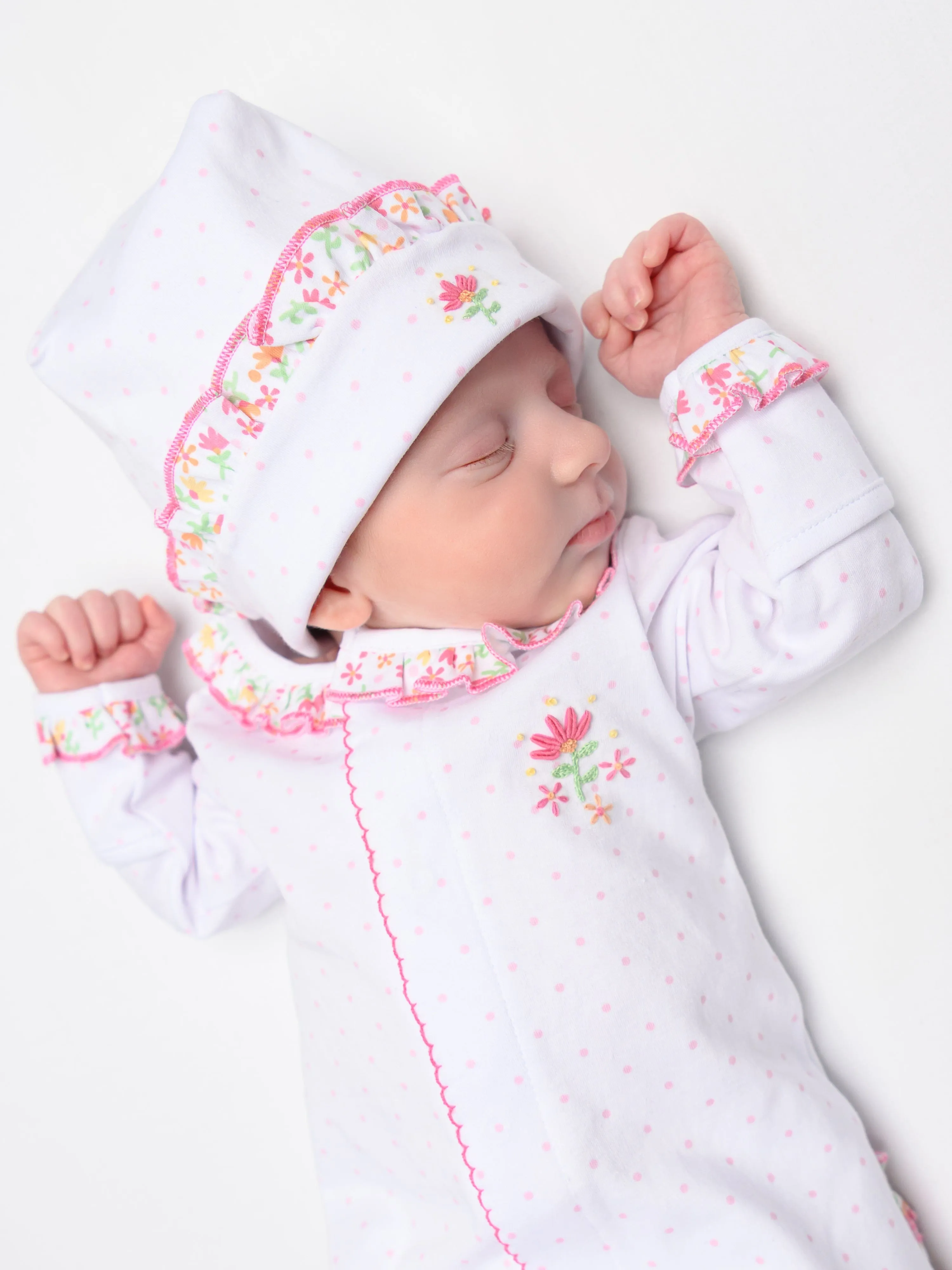Magnolia Baby Baby Girls Embroidered Ruffle Hat in White