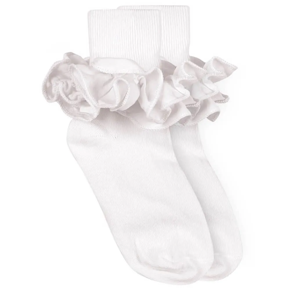 Misty Ruffle Lace Turn Cuff Socks 1 Pair - White