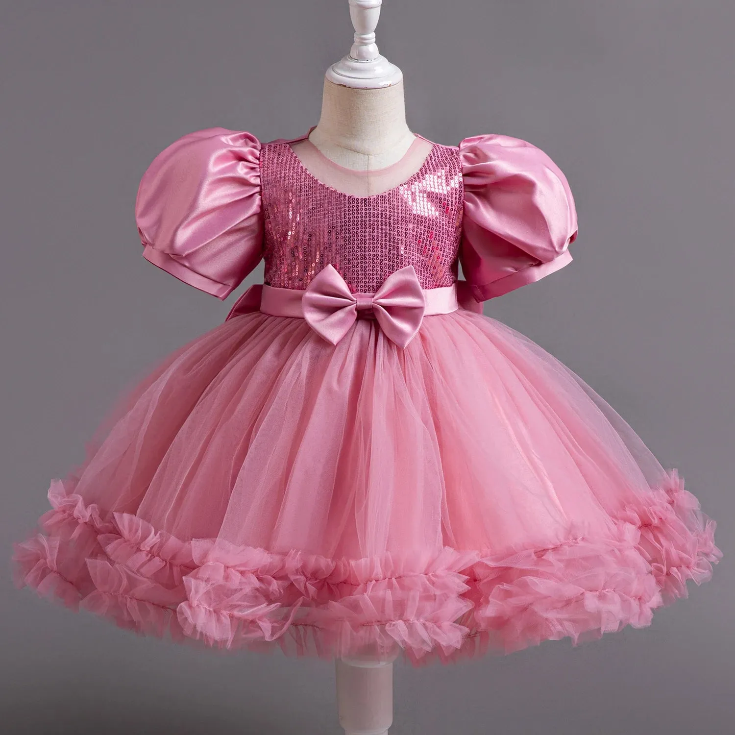 Newborn Baby Girl Dress Party Dresses for Girls 1Yrs Birthday Princess Dress Summer Fuffy Sleeves Christening Gown Baby Clothing