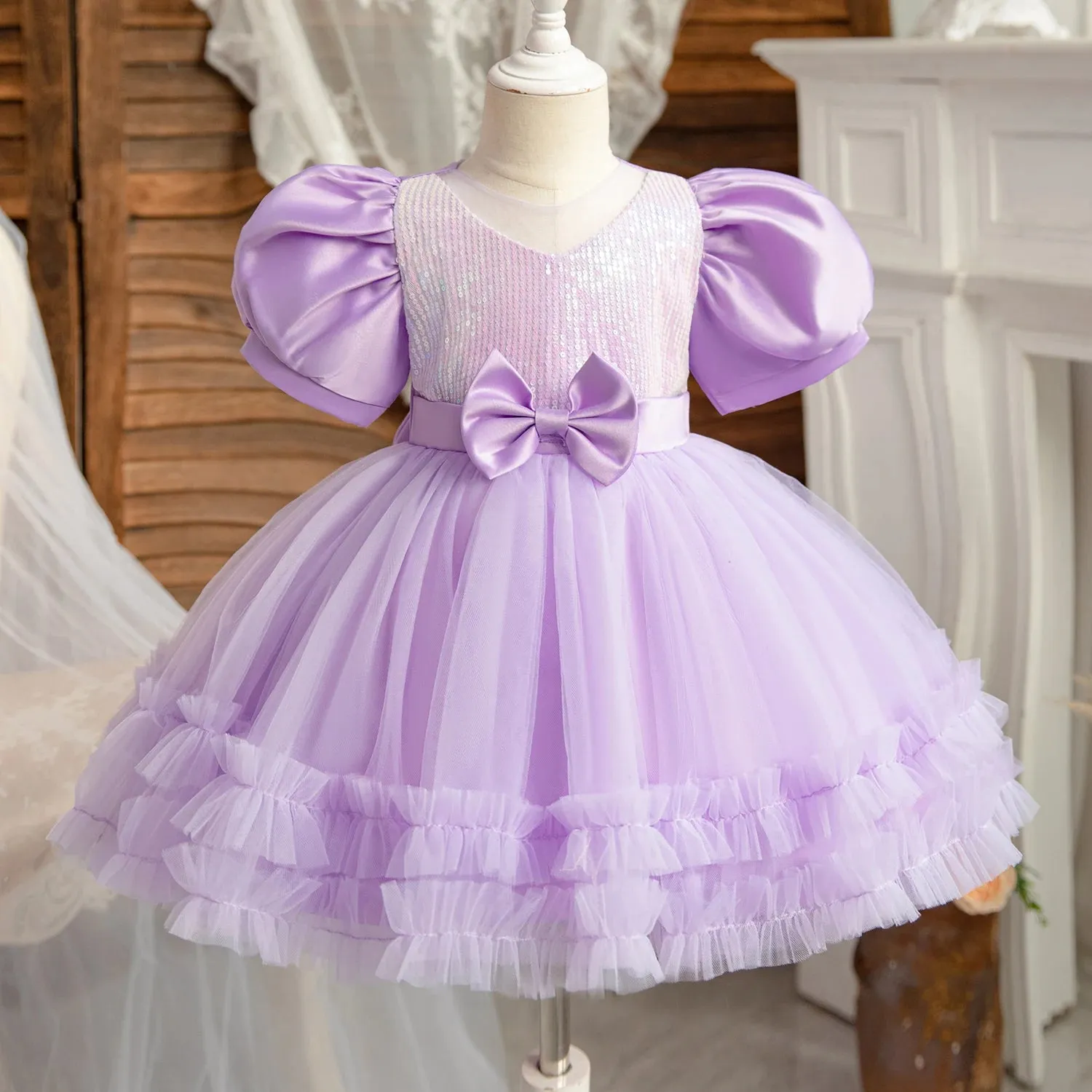Newborn Baby Girl Dress Party Dresses for Girls 1Yrs Birthday Princess Dress Summer Fuffy Sleeves Christening Gown Baby Clothing