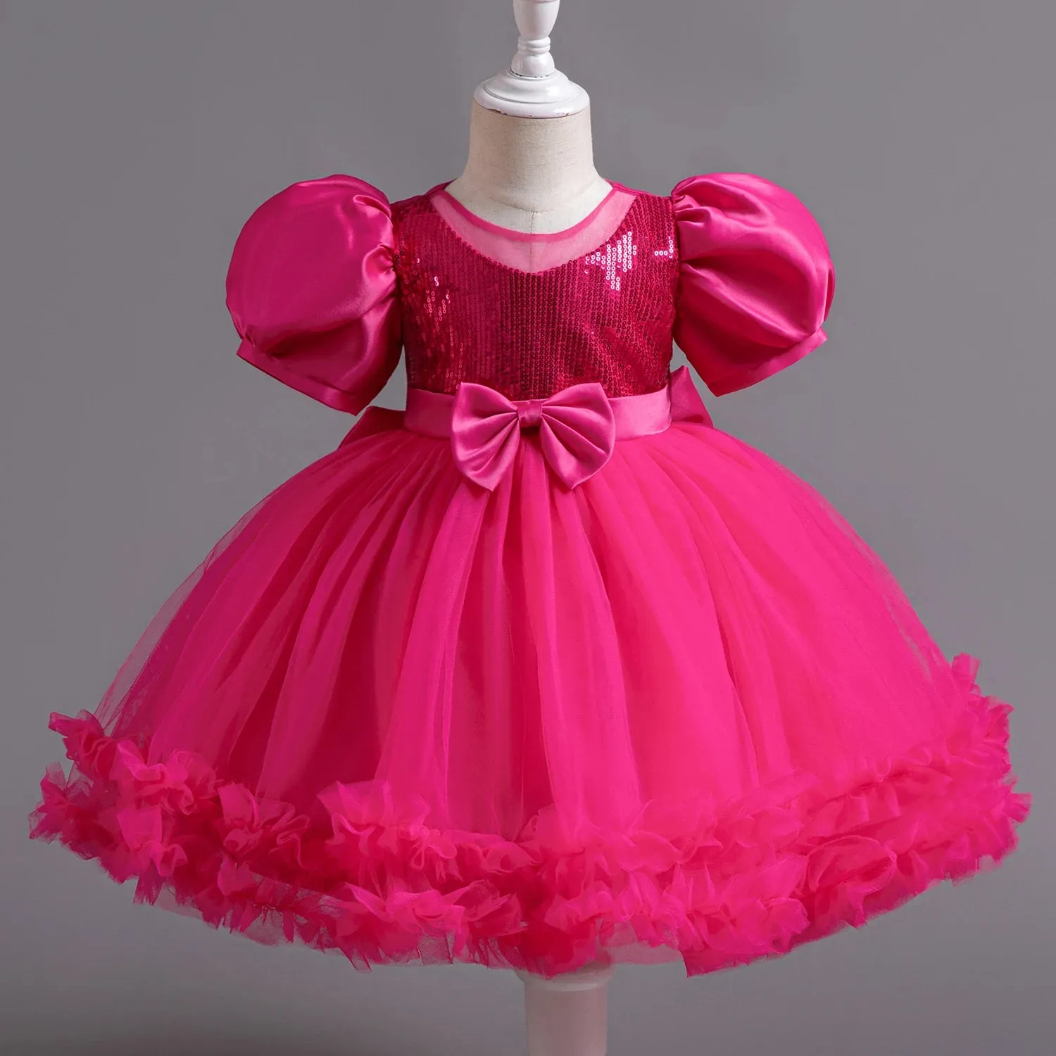 Newborn Baby Girl Dress Party Dresses for Girls 1Yrs Birthday Princess Dress Summer Fuffy Sleeves Christening Gown Baby Clothing