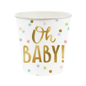 Oh Baby! Small Party Cups, Polka Dot and Gold Foil Shot Papers Cup for a Baby Shower or Gender Reveal Party, Set of 10, Holds 4 Ounces
