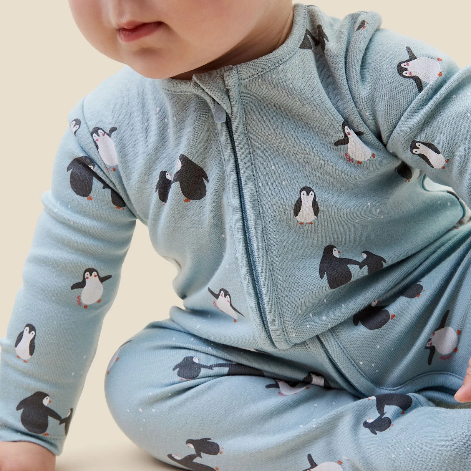 Penguin Print Clever Zip Baby Pajamas