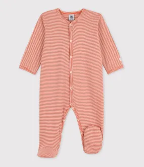 Petit Bateau Pink Striped Front Snap Footie
