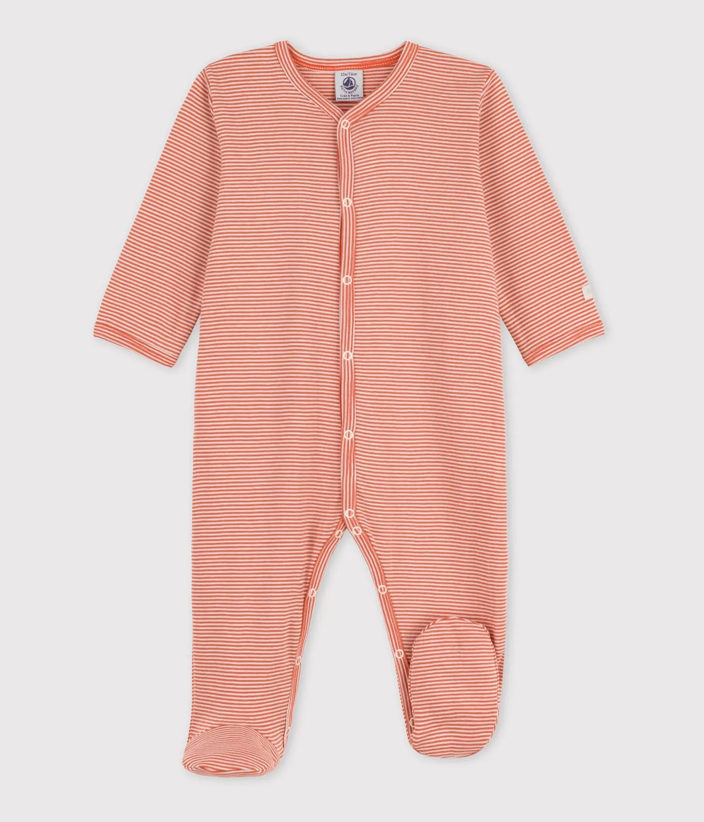 Petit Bateau Pink Striped Front Snap Footie