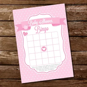 Pink Polka Dot Baby Shower Party Game | Baby Bingo for a Girl