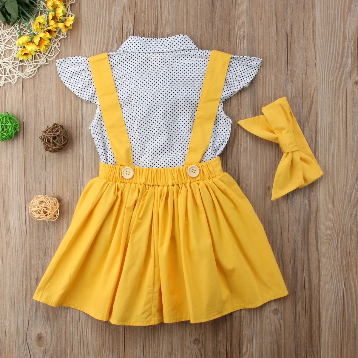 Polka Dot Top Yellow Skirt Outfit