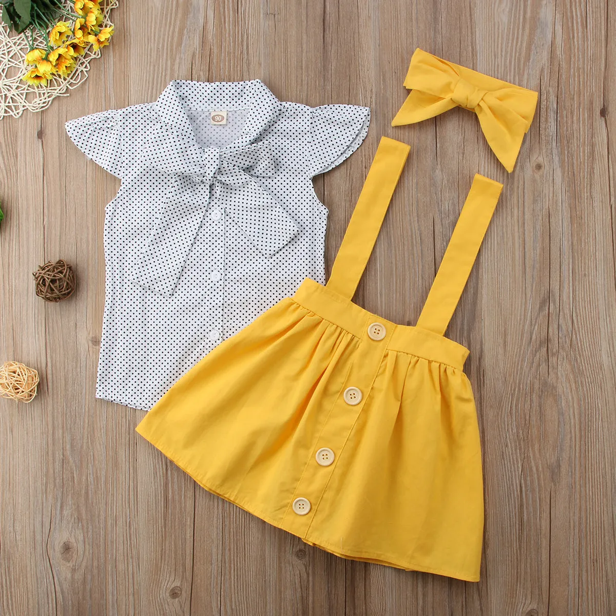 Polka Dot Top Yellow Skirt Outfit