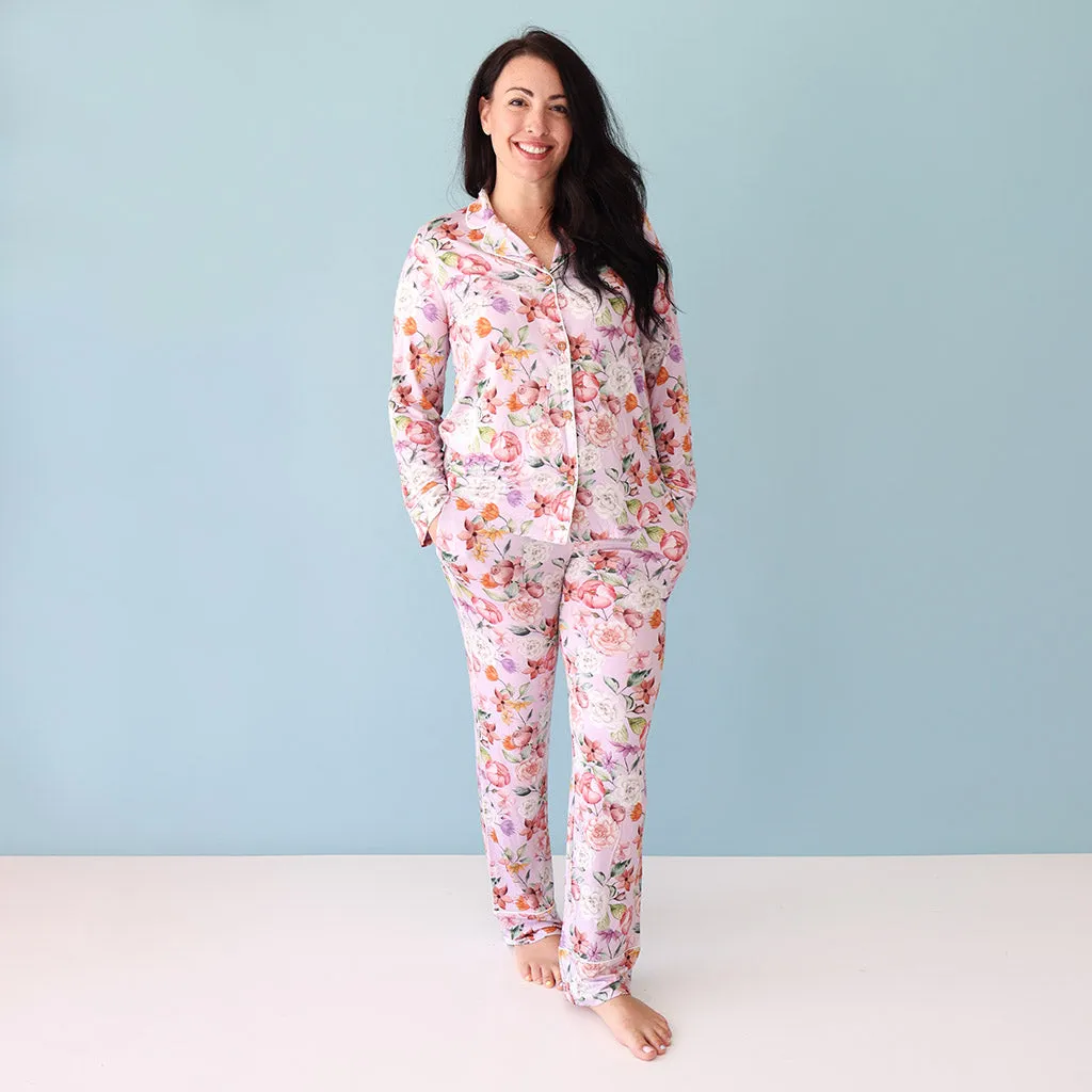 Posh Peanut Bamboo Women's 2PC L/S Collared Relaxed Lux Lounge Pajama Set - Pari