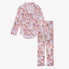 Posh Peanut Bamboo Women's 2PC L/S Collared Relaxed Lux Lounge Pajama Set - Pari